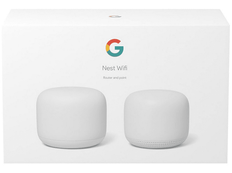 Router - Google Mesh Nest WiFi Router, 1GB RAM, 4GB flash, Bluetooth, WPA3, Blanco + Nest WiFi Point